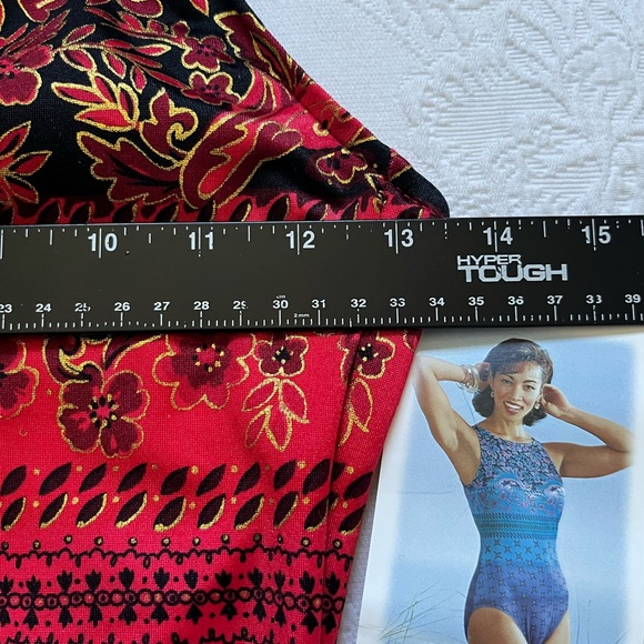 Vintage NWT Jantzen Floral Geometric Metallic Red Ombre One Piece Swimsuit 10 - Picture 13 of 15